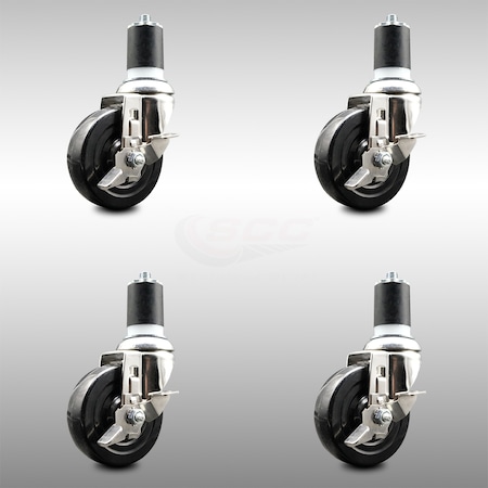 Service Caster 4 Inch 316SS Soft Rubber Swivel 1-7/8 Inch Expanding Stem Caster Set Brake SCC SCC-SS316EX20S414-SRS-TLB-178-4